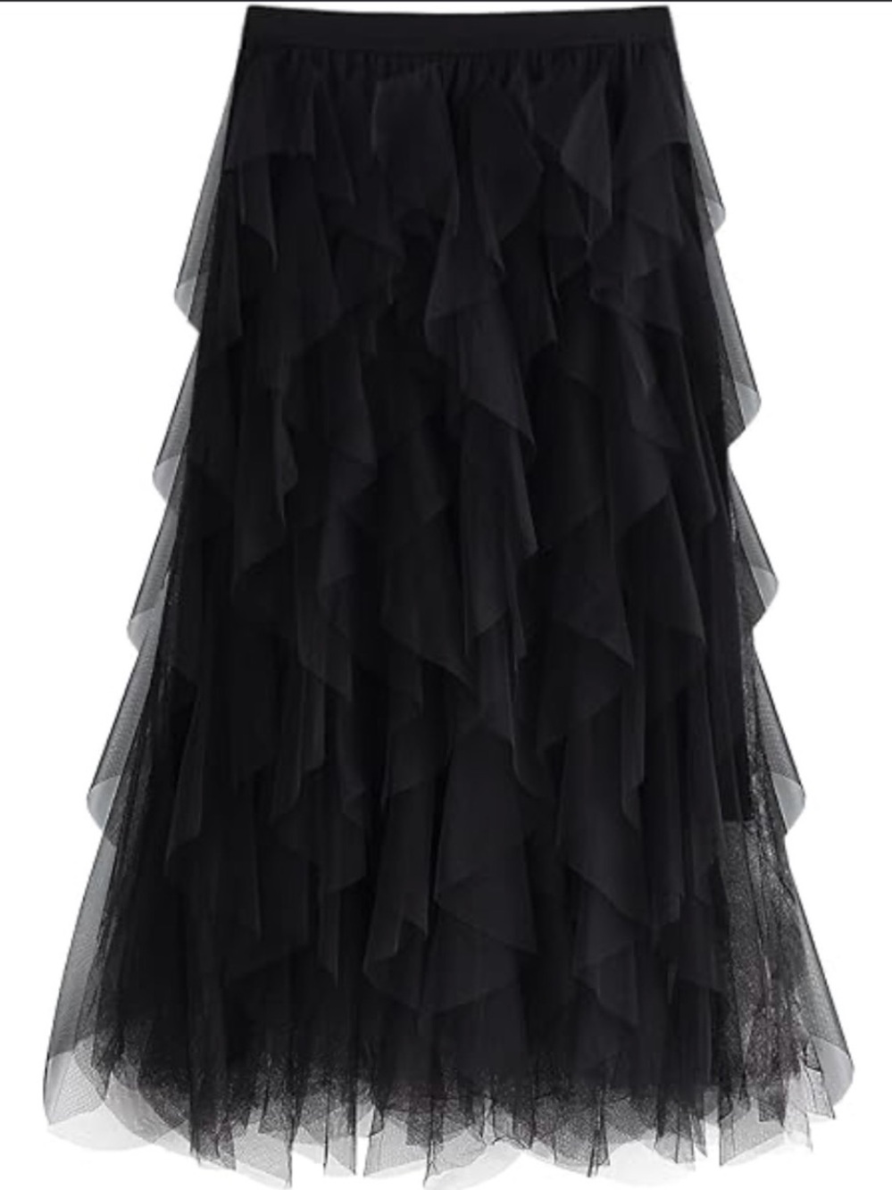 Black Layered Tulle Midi Skirt - Women